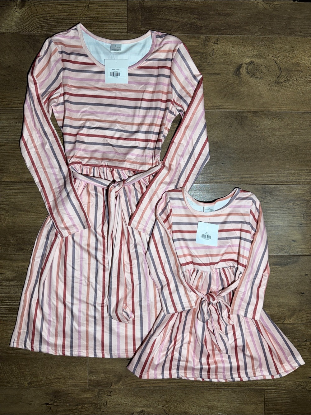 Mommy & Me Matching Striped Tie-Waist Dresses – Pink Multicolor